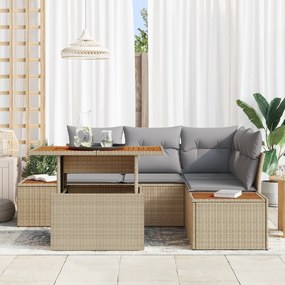 Conjunto de Sofá de Jardim com 5 Peças e Almofadas Bege Rattan Poliést