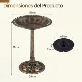 Bebedouro para pássaros com fonte solar de 71 cm, com 6 bicos e 3 estacas de fixação ao solo, estilo vintage, para jardim, pátio e relvado