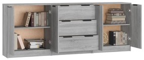 3 pcs aparadores derivados de madeira sonama cinzento