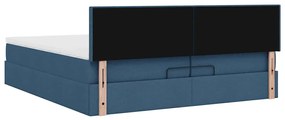 Estrutura de cama otomana com colchão 200x200 cm tecido azul