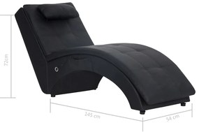 Chaise longue de massagem c/ almofada couro artificial preto