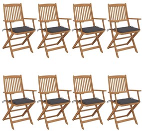 vidaXL Cadeiras de jardim dobráveis 8 pcs c/ almofadões acácia maciça