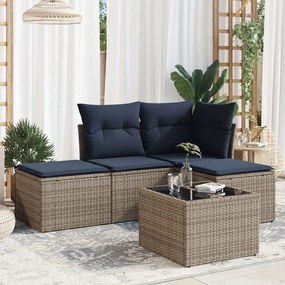 vidaXL 5 pcs conjunto sofás p/ jardim c/ almofadões vime PE cinzento