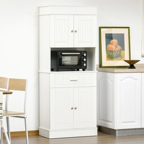 Armário de Cozinha Armário Alto de Cozinha com 1 Gaveta 4 Portas e Prateleiras Interiores Ajustáveis Móvel Auxiliar para Sala de Jantar Sala de Estar