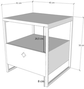 Mesa de Cabeceira Altunizade – Antracite – 45x50x41 cm