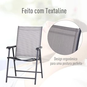 Conjunto de 2 cadeiras dobráveis Com apoio de braços para varanda Jardim Terraço Carga 100kg 58x64x94 cm Cinza