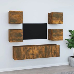 Conjunto móveis de TV 6 pcs madeira processada carvalho fumado