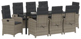 Conjunto de Jantar de Jardim 9 Peças com Almofadas Cinzas de Rattan Po