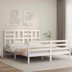 vidaXL Estrutura de cama King Size com cabeceira madeira maciça branco