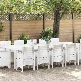 vidaXL Conjunto de Jantar para Jardim com 13 Peças e Almofadas de Rattan Poliéster Branco
