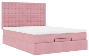 Estrutura de cama otomana com colchões 140x200 cm veludo rosa