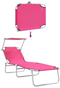 Espreguiçadeiras Dobráveis 2 pcs com Toldo Rosa Tecido Oxford 600D
