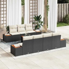 vidaXL Conjunto de Sofá de Jardim de 8 Peças com Almofadas Preto Vime PE Acácia
