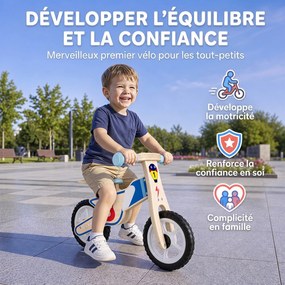 Bicicleta de Equilíbrio Infantil, 77 x 37 x 51 cm, Selim Ajustável, Madeira Natural