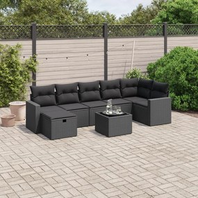 8 pcs conjunto sofás de jardim com almofadões vime PE preto