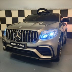 Carro elétrico infantil Mercedes GLC 12V, Pneus Borracha, Assento em pele, 1 pessoa cinzento metalico