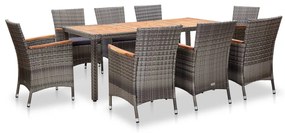 vidaXL 9 pcs conjunto jantar jardim com almofadões vime PE cinzento