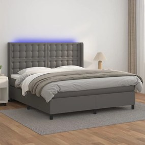 vidaXL Cama box spring c/ colchão/LED 160x200cm couro artificial cinza