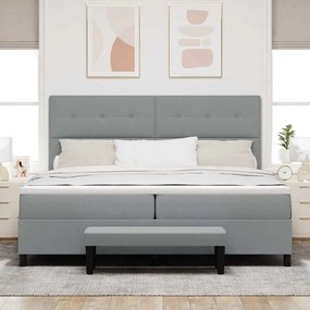 Cama Box Spring com Colchão e Banco Cinza Claro 200x200 cm Tecido
