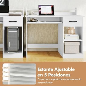 Secretária para computador 105 x 55 x 89 cm com tomadas elétricas, bandeja para teclado, gaveta e prateleira para escritório, casa ou estúdio, branca