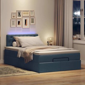 Cama Otomana com Colchão &amp; LEDs Tecido Azul 120x200 cm