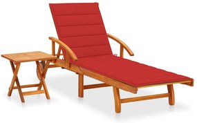 Espreguiçadeira de jardim com mesa e almofadão acácia maciça