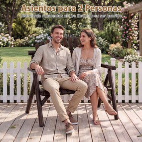 Banco de Jardim para 2 Pessoas, 115 x 80 x 106 cm, Encosto Alto, Castanho