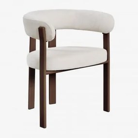 Cadeira De Jantar Jolie Em Tecido Chenille Com Braços Madeira Escura & Tecido Chenille Beige Creme - Sklum