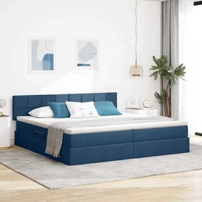 vidaXL Cama com arrumação e LED com colchão Azul 200 x 200 cm tecido
