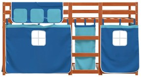 Beliche com cortinas 90x190 cm madeira de pinho maciça azul