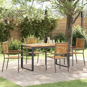 Conjunto de Jantar para Jardim vidaXL 5 Peças Cinza de Polyrattan e Acácia