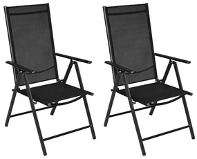 Cadeiras de jardim dobráveis 2 pcs alumínio e textilene preto