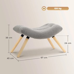 Apoio para os pés 67 x 45 x 38 cm  pufe, banco de sofá em tecido com pés em madeira de faia, assento almofadado, cinzento