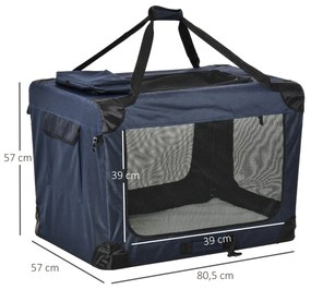 Transportadora para animais deestimação Portátil e Transpirável Dobrável com Almofada 3 Portas e Janela de Malha 2 Bolsos 80,5x57x57cm Azul Escuro