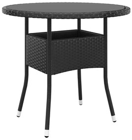 3 pcs conjunto bistrô p/ jardim vime PE e vidro temperado preto