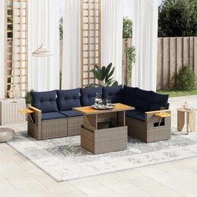 vidaXL 7 pcs conjunto sofás p/ jardim c/ almofadões vime PE cinzento