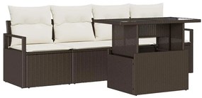 Conjunto de Sofá de Jardim Conjunto de 4 Castanho e branco