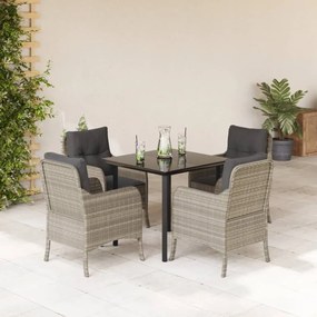 vidaXL 5 pcs conjunto de jantar p/ jardim c/ almofadões cinzento claro