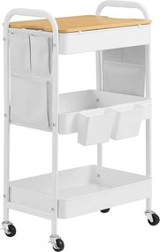 Carrinho cozinha 30,6 x 44,3 x 74,2 cm com 3 prateleiras de grelha metálica branco