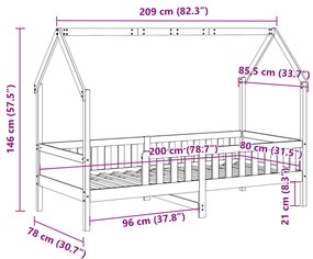 Cama infantil formato casa 80x200 cm pinho maciço branco