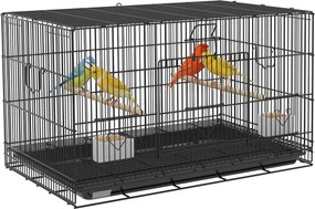 PawHut Gaiola para Pássaros 77x46x45 cm Gaiola de Metal para Pássaros com Bandeja Amovível 2 Poleiros e 2 Comedouros Preto | Aosom Portugal