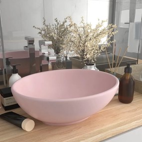 Lavatório luxuoso formato oval 40x33 cm cerâmica rosa mate