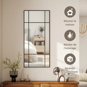 Espelho de Parede Retangular Estilo Janela, 110 x 2 x 50 cm, Instalação Horizontal ou Vertical, Preto