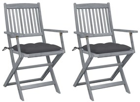 Cadeiras exterior dobráveis c/ almofadões 2 pcs acácia maciça