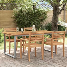 Mesa de Jantar Externa vidaXL Cinza 180x90x75 cm Aço e Madeira Sólida