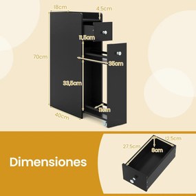 Armário pequeno estreito para casa de banho ou cozinha 40 x 18 x 70 cm de 4 níveis com gavetas deslizantes Preto