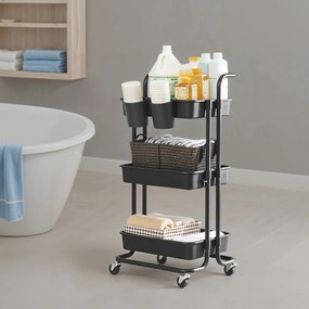 Carrinho com 3 níveis, carrinho de serviço, carrinho de cozinha com pega 41,6 x 33,5 x 86,3 cm preto