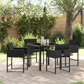vidaXL Conjunto de Jantar de 5 Peças com Almofadas Preto Vime PE