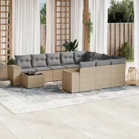 11 pcs conjunto sofás de jardim c/ almofadões vime PE bege