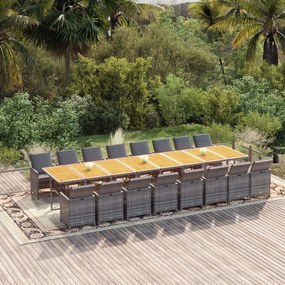 vidaXL 17 pcs conjunto de jantar p/ jardim c/ almofadões vime PE cinza